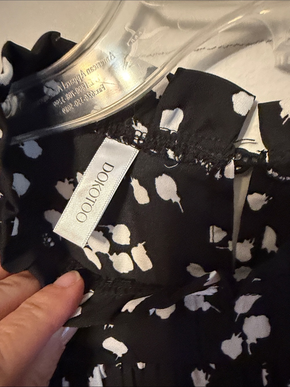 Dokotoo: Woven poly Ruffle flowy Blouse - Black/White. Med. - Picture 3 of 6